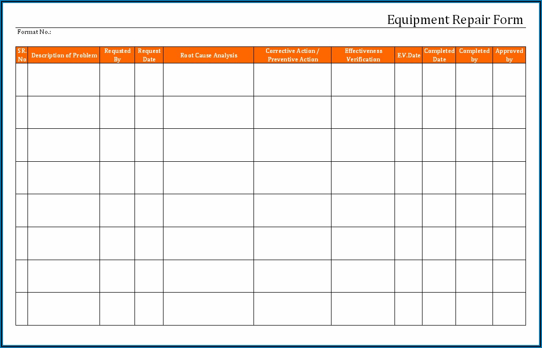 Repair Form Template Excel