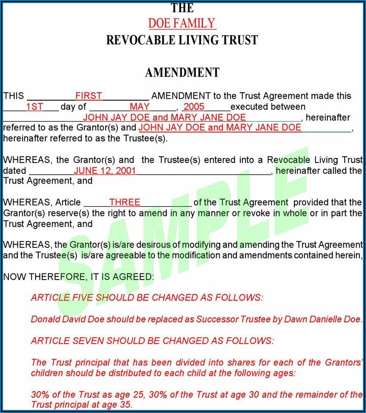 Revocable Living Trust Amendment Template