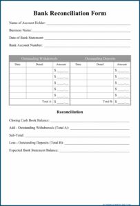 Sample Checking Account Reconciliation Form