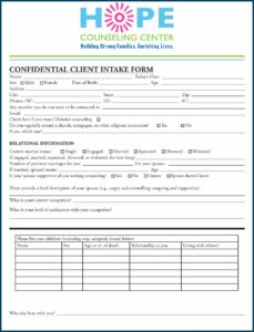 Sample Pastoral Counseling Intake Form