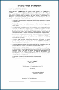 Special Power Of Attorney Form For Real Estate Philippines