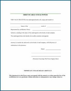 Stock Transfer Form Signed Under Power Of Attorney