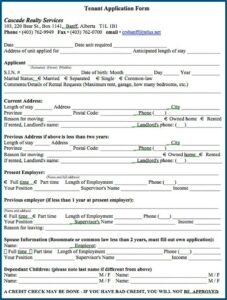 Tenant Rental Application Form Alberta