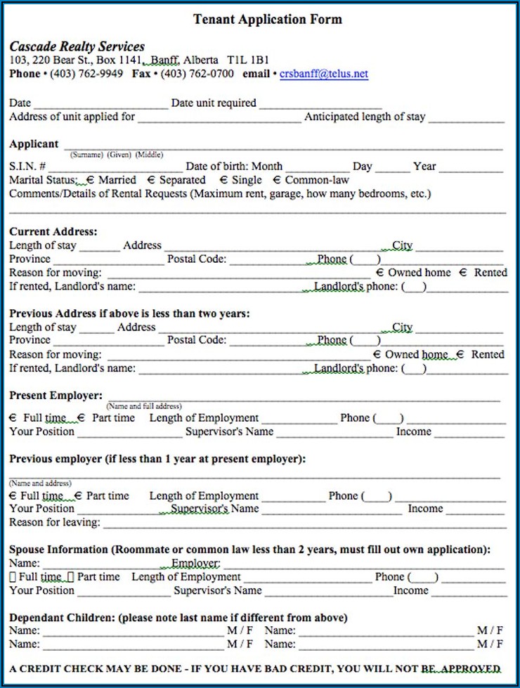 Tenant Rental Application Form Alberta
