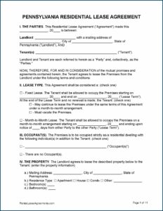 Tenant Rental Application Form Pa