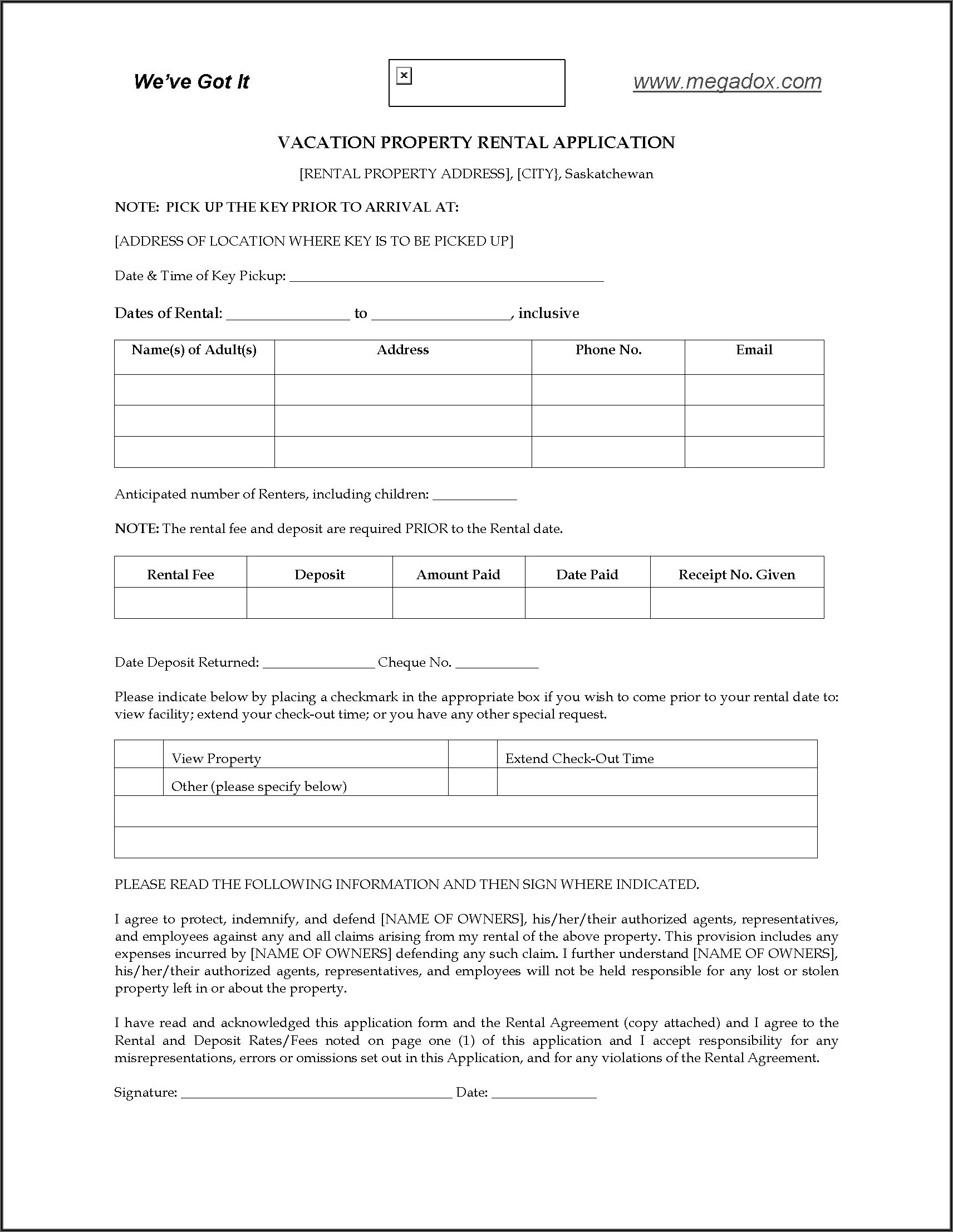Tenant Rental Application Form Saskatchewan