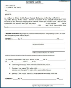 Texas Notice To Vacate Form Free
