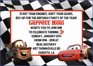 Tow Mater Birthday Invitations