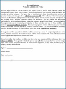 Waiver And Release Form For Exercise