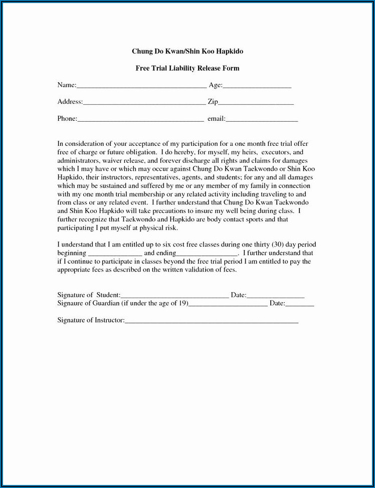 Waiver And Release Form Template