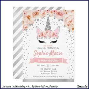 Zazzle Unicorn 1st Birthday Invitations