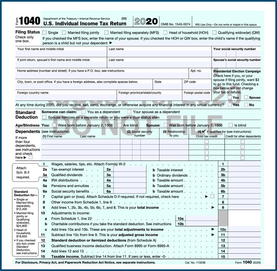 1040a 2019 Tax Form Free