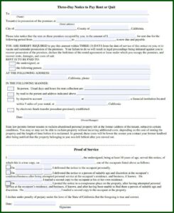 3 Day Notice To Pay Rent Or Quit California Form