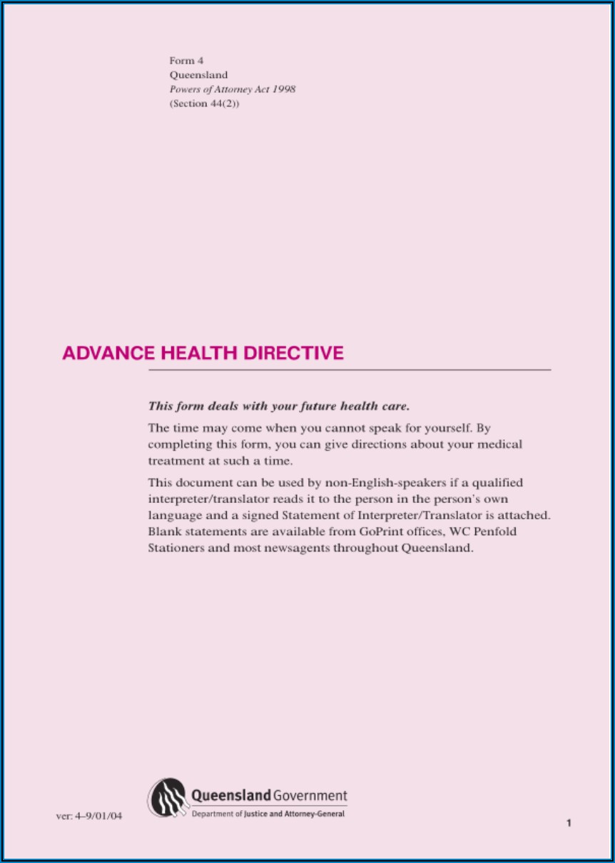 Advance Health Directive Form Qld