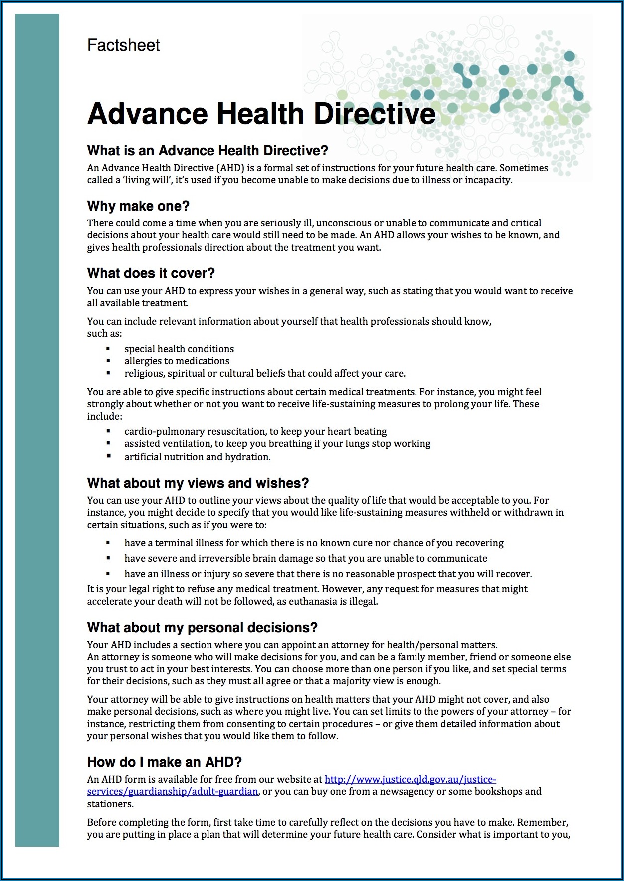 Advance Healthcare Directive Form Queensland