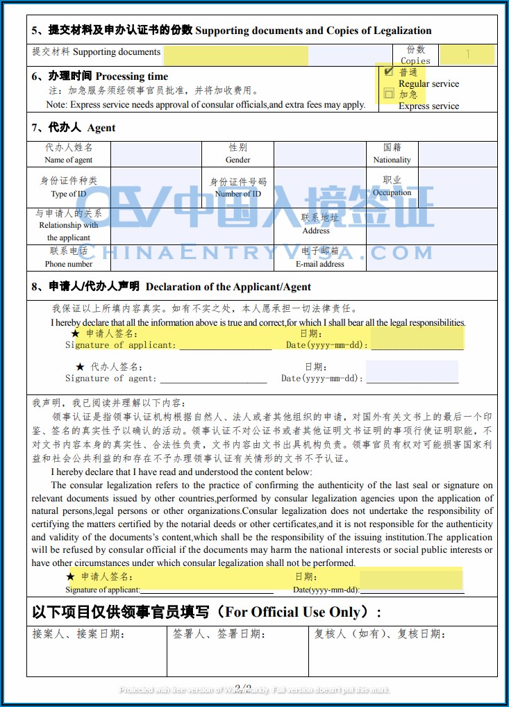 Application Form For Chinese Visa