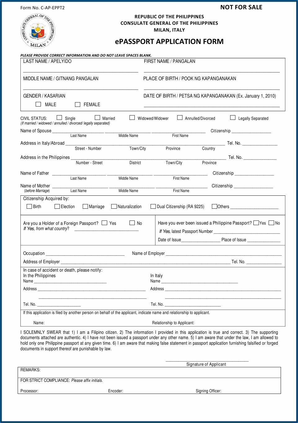 Application Form For Renewal Of Phil Passport