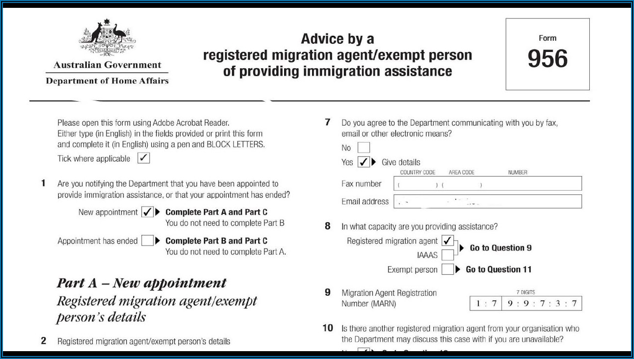 Australia Student Visa Form 956a