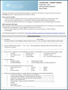 Australia Visitor Visa Form Pdf