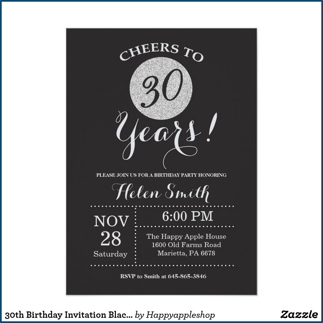 Black And Silver 30th Birthday Invitations