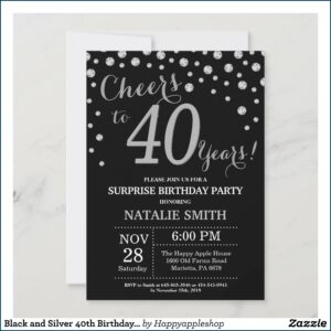 Black And Silver 40th Birthday Invitations