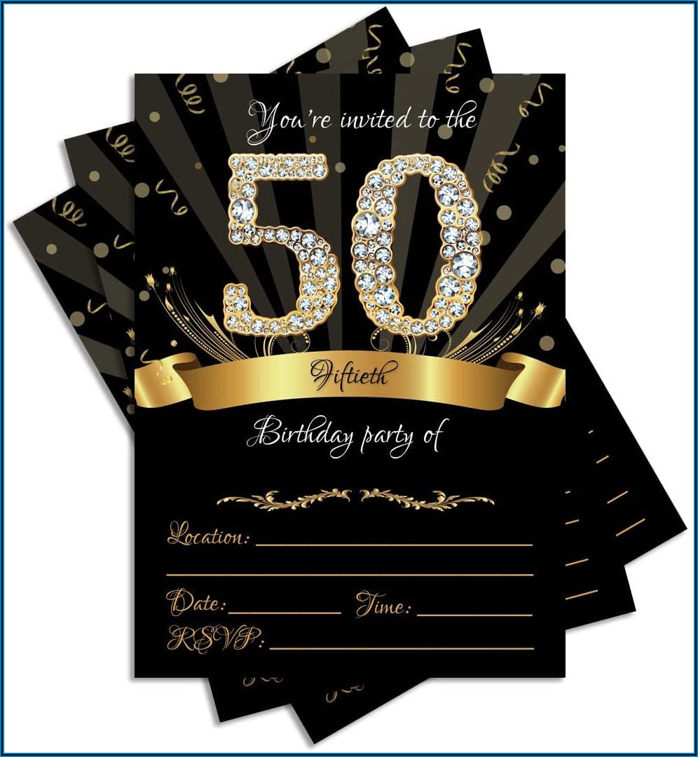 Black Gold 50th Birthday Invitations