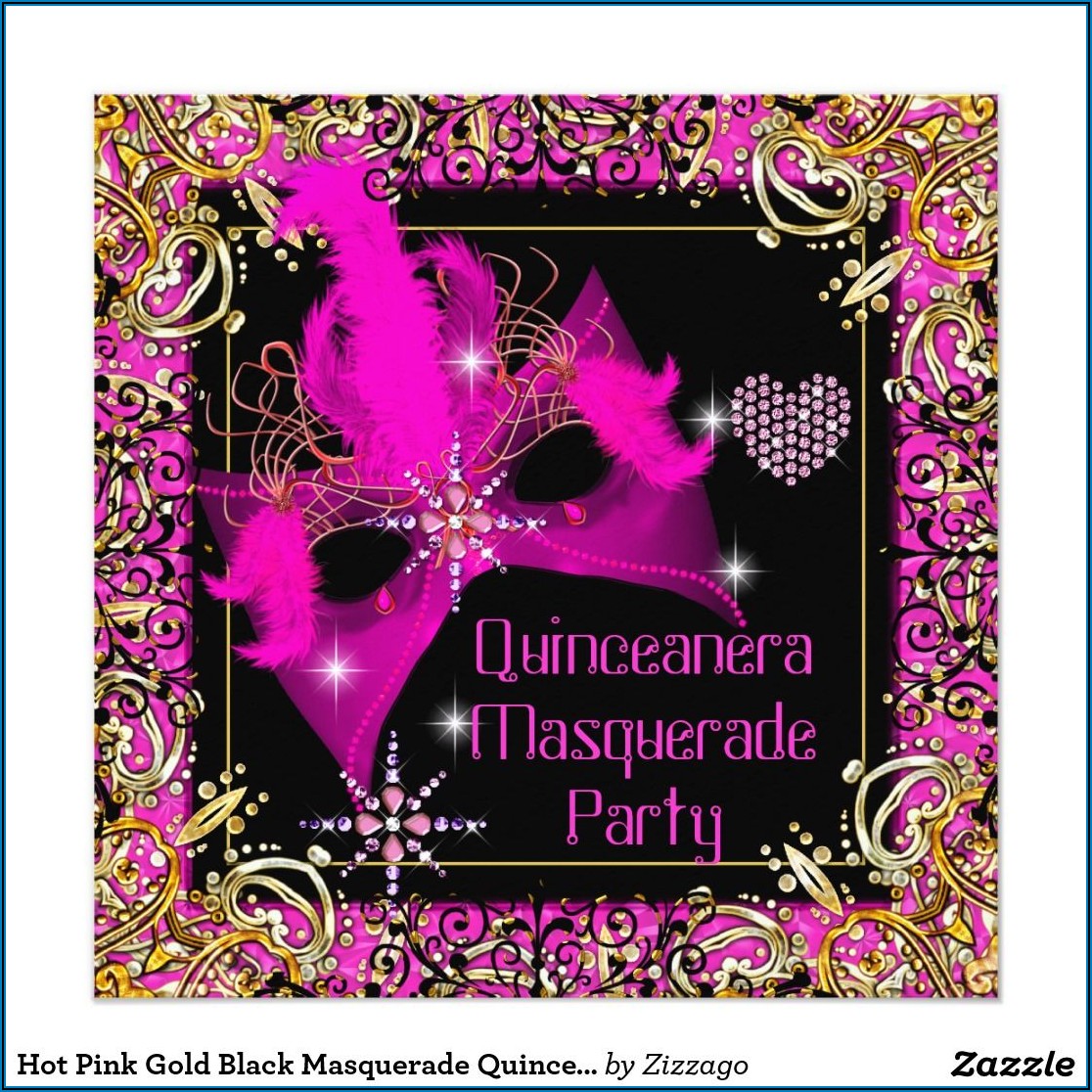 Black Hot Pink Quinceanera Invitations