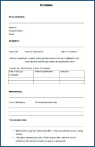 Blank Cv Format Pdf Free Download