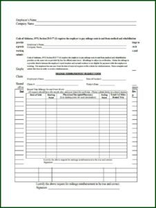Blank Mileage Reimbursement Form Pdf