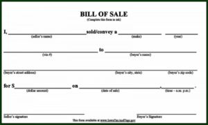 Blank Vehicle Bill Of Sale Template Fillable Pdf