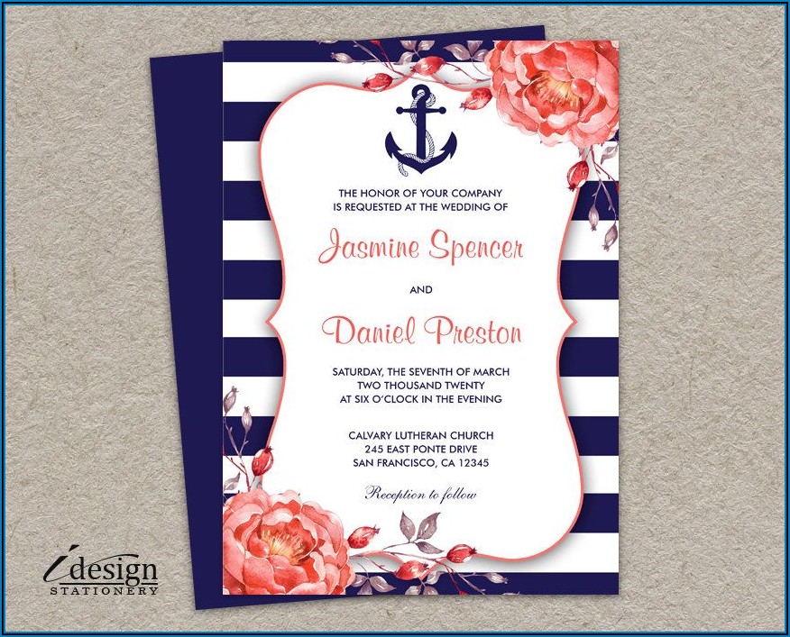Blue And Coral Wedding Invitations