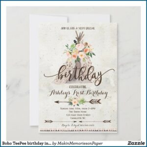 Boho First Birthday Invitations