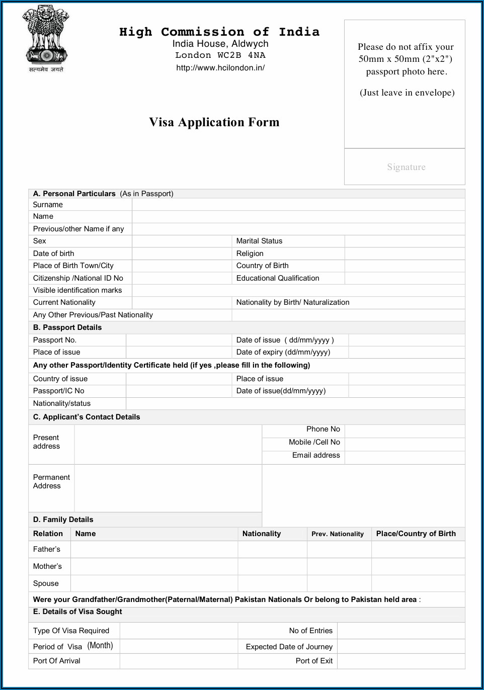 British Embassy Pakistan Visa Application Form
