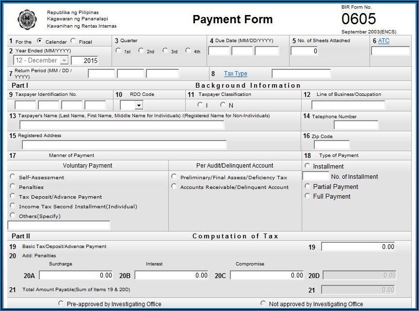 Bureau Of Internal Revenue Form 0605
