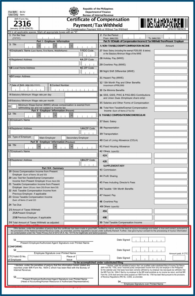 Bureau Of Internal Revenue Form 2316