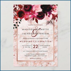 Burgundy Rose Gold Wedding Invitations