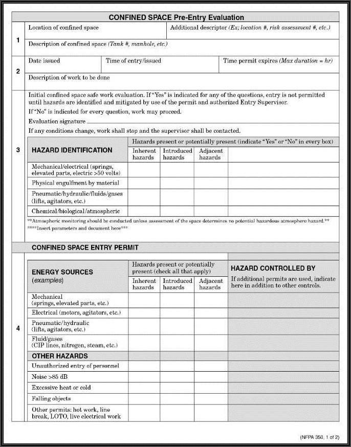 Cal Osha Confined Space Entry Permit Form