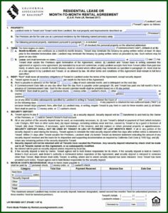 California Association Of Realtors Residential Lease Agreement Form