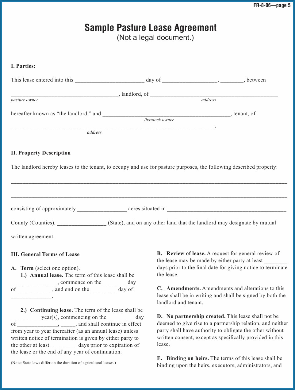 Cattle Grazing Lease Agreement Form