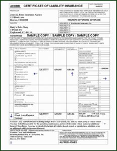 Certificate Of Liability Insurance Form Free