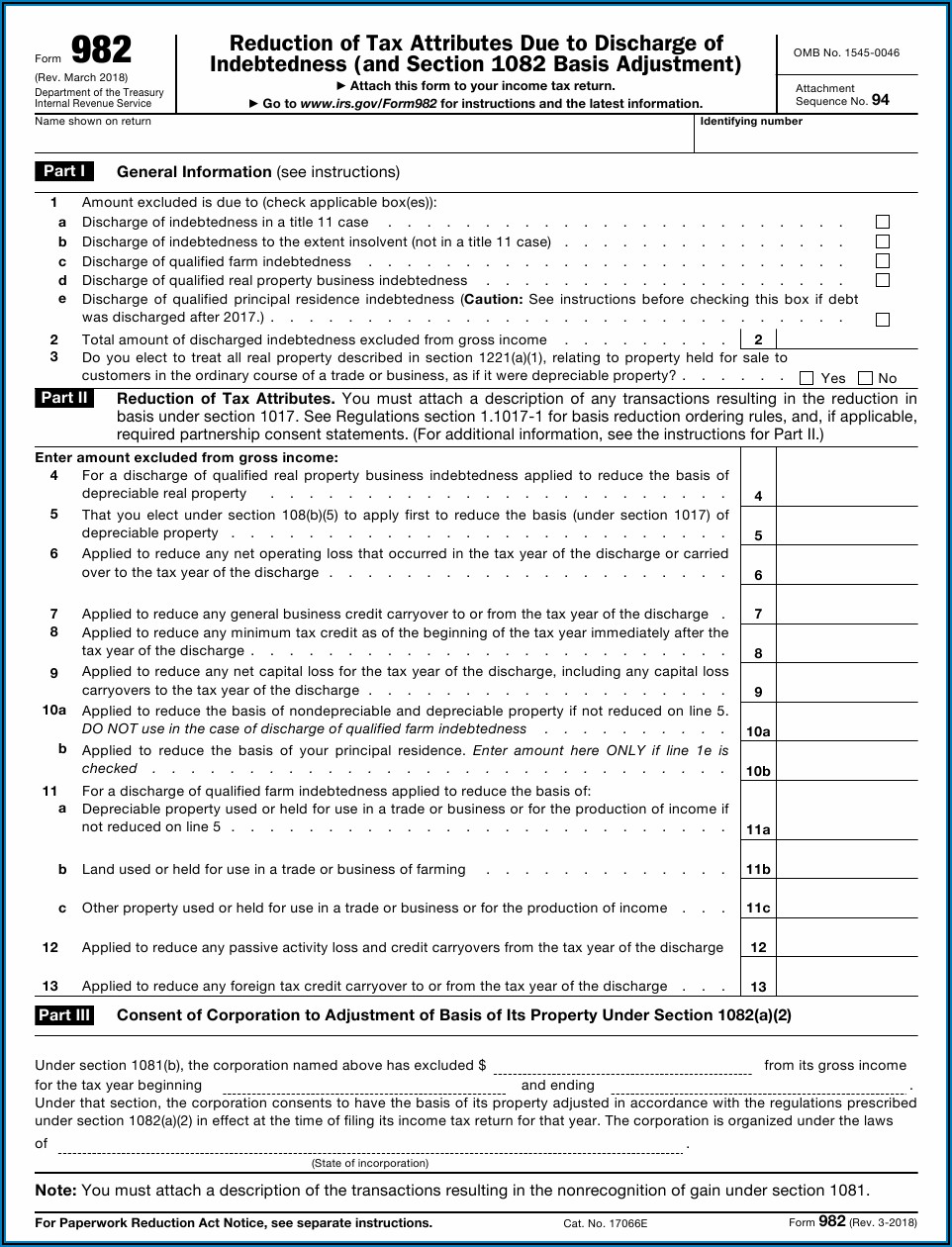 Chapter 7 Bankruptcy Form 982