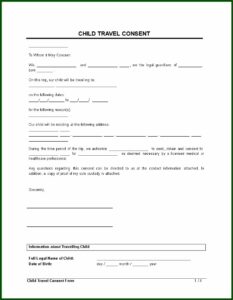 Child Travel Consent Form International Template