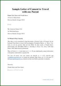 Child Travel Consent Form Ireland Template