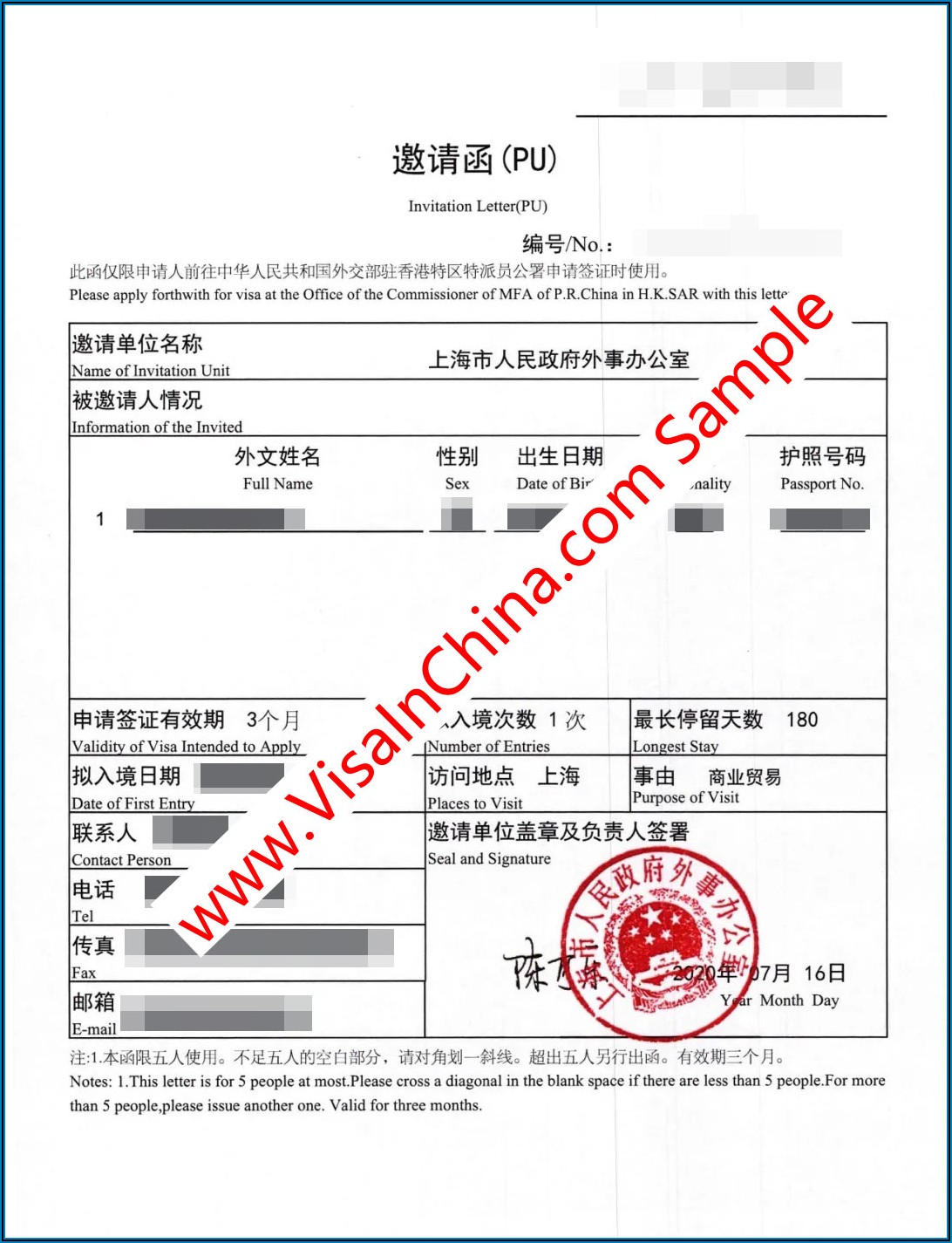 China Embassy Online Visa Application Form