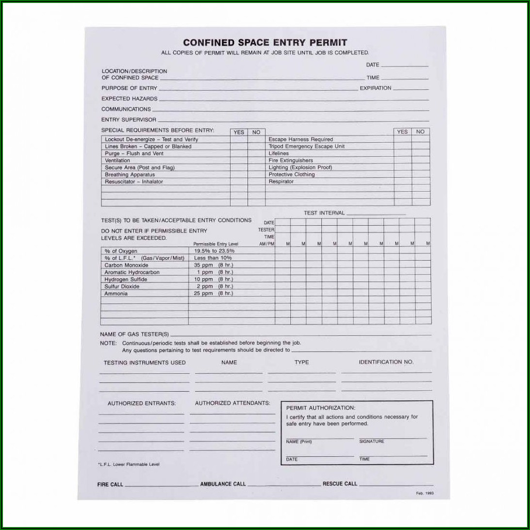Confined Space Entry Permit Form Word Document
