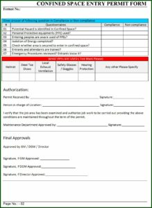 Confined Space Permit Form