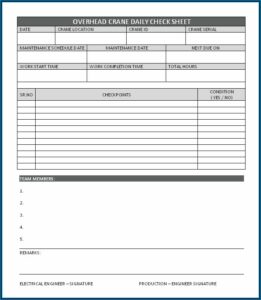 Daily Overhead Crane Inspection Forms