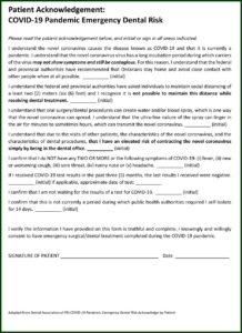 Dental Treatment Consent Form During Covid 19