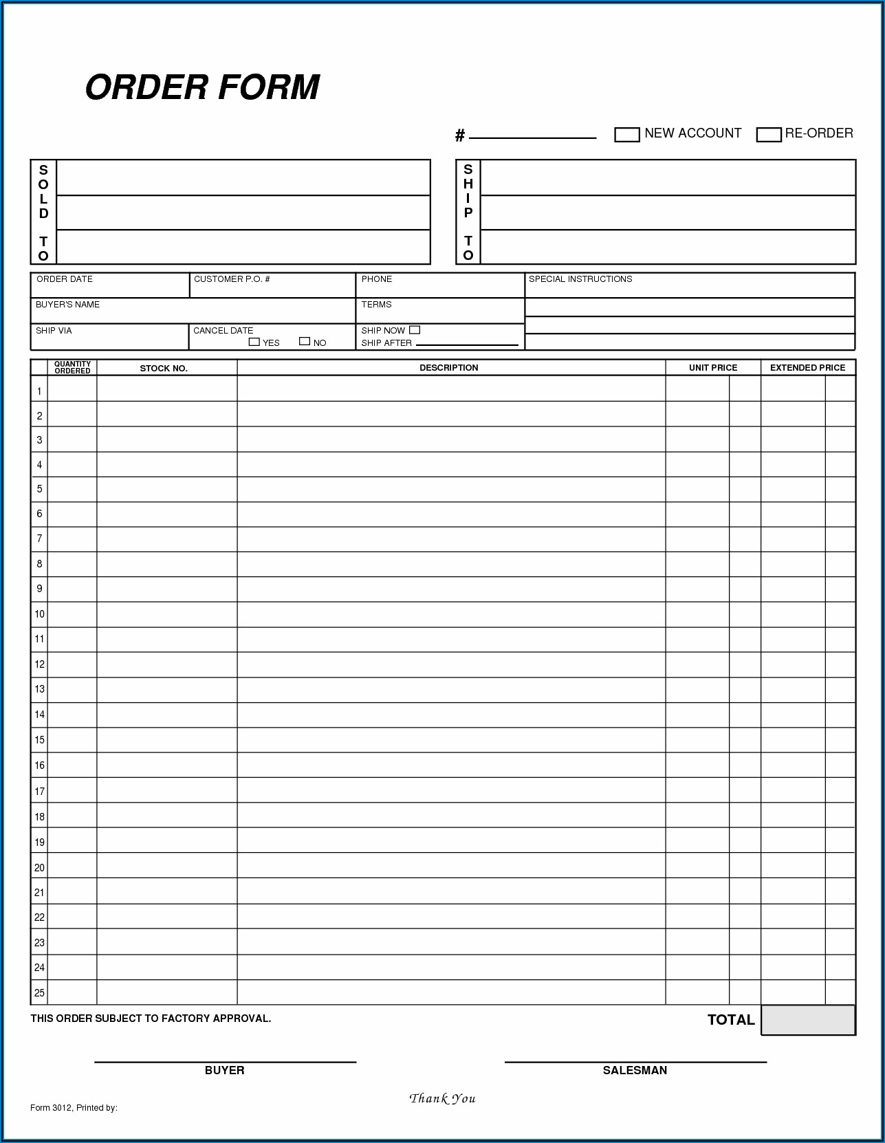 Downloadable Small Business Free Printable Order Forms
