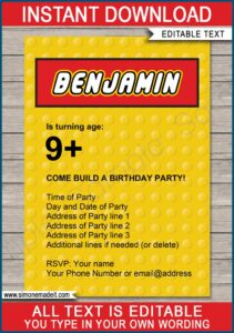 Editable Lego Birthday Invitations